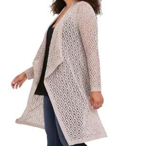 Torrid Pointelle Drape Open Front Sweater Cardigan in Mauve
